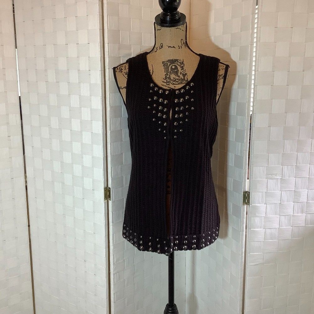 NWT style & company black studded vest cardigan sweater size small